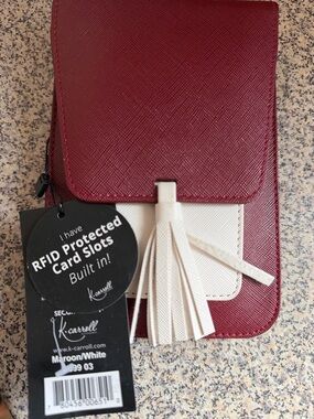 K. Carroll Maroon and White RFID Crossbody Wallet NWT